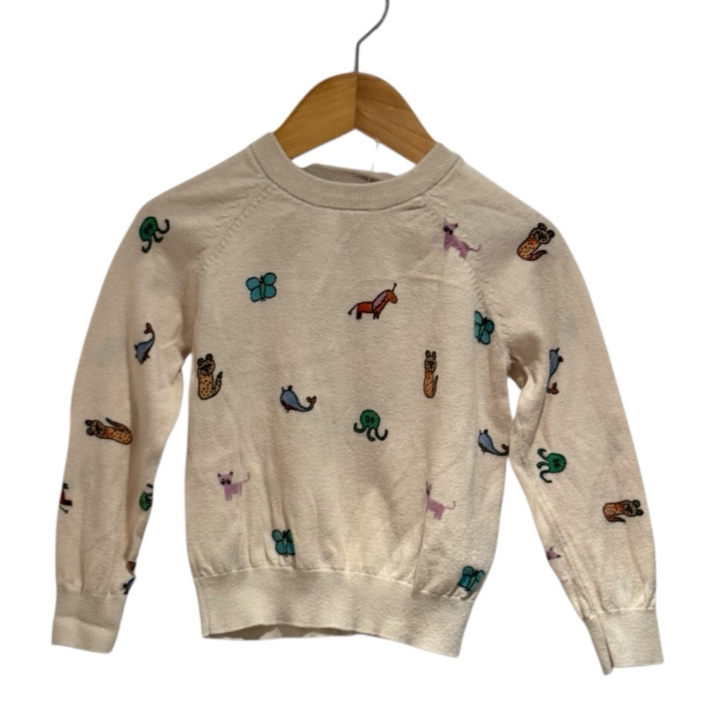 FILOU AND FRIENDS Charming Kids Cream Sweater with Animal Drawings - size 4